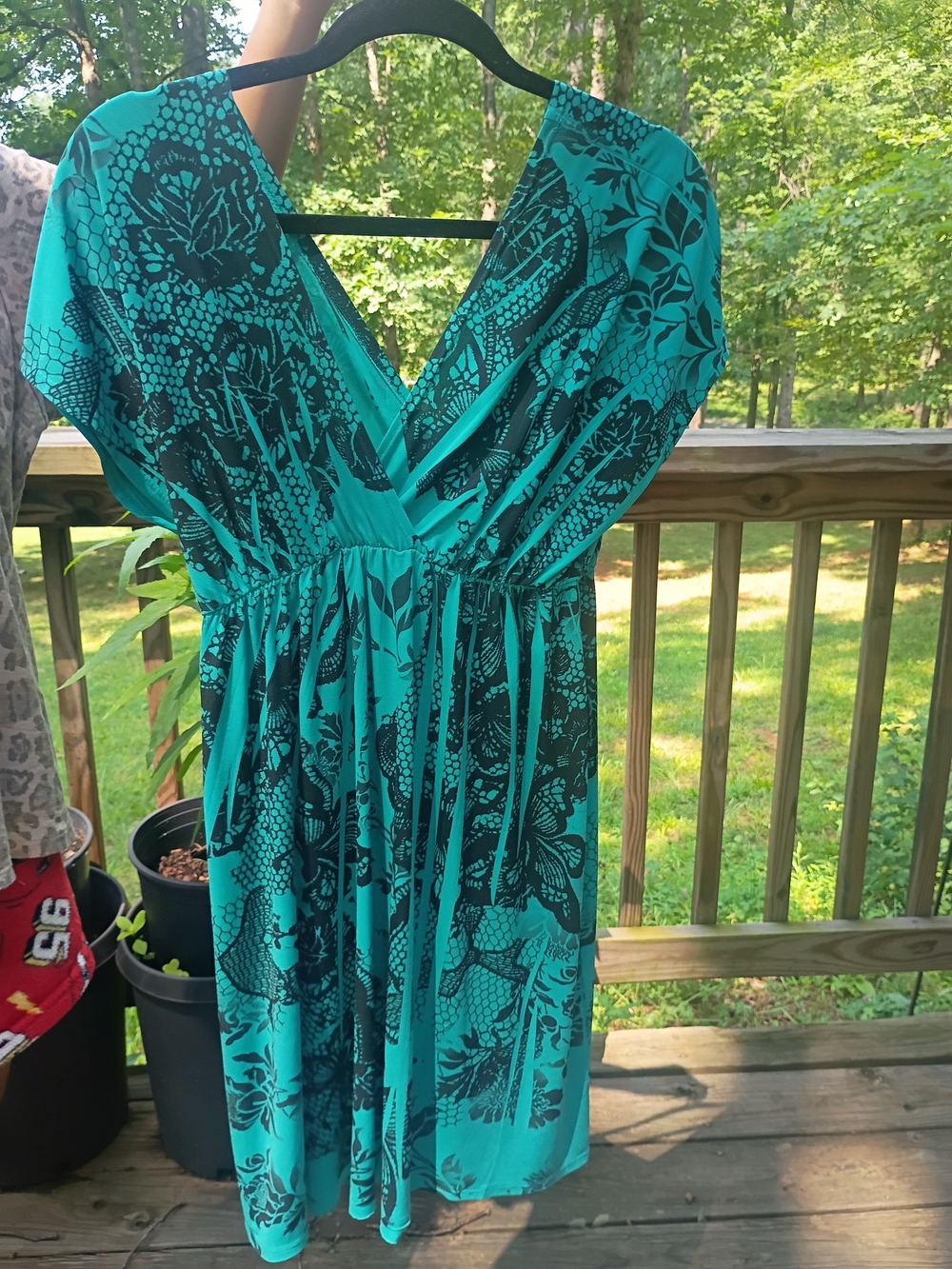 Women’s Teal Floral Midi Dress with V-Neck